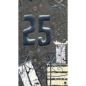 "25 år" sort kort m/sølv-tall, dobbelt kort