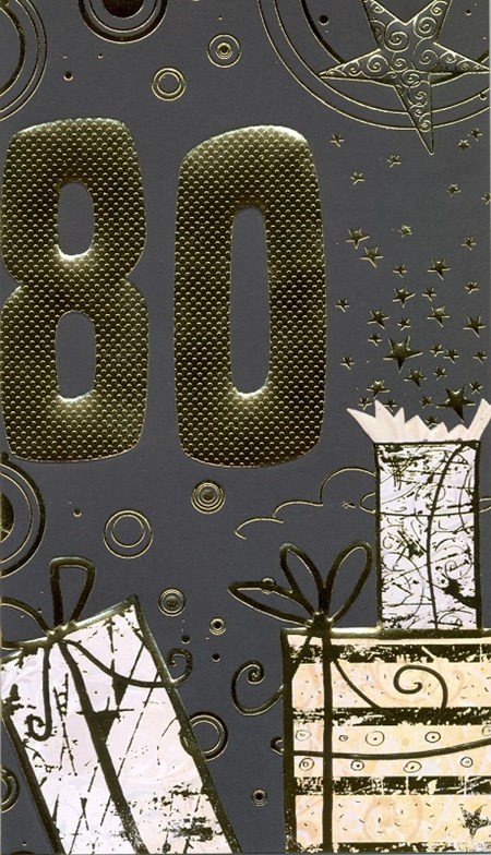 "80 år" sort kort m/gull-tall, dobbelt kort