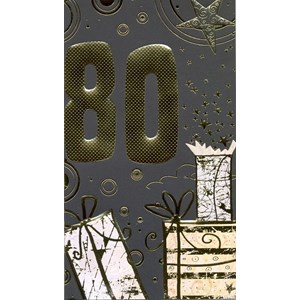 "80 år" sort kort m/gull-tall, dobbelt kort