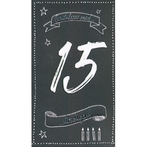 "15 år, gratulerer med dagen", sort kort, dobbelt kort