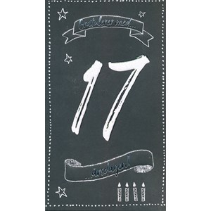 "17 år, gratulerer med dagen", sort kort, dobbelt kort