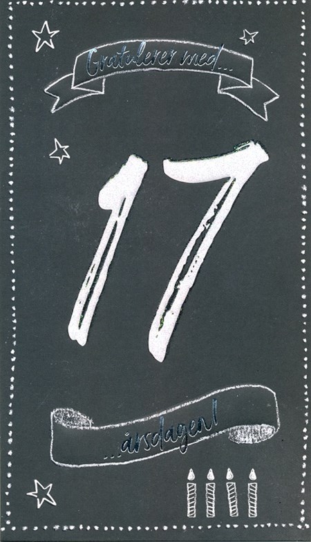 "17 år, gratulerer med dagen", sort kort, dobbelt kort