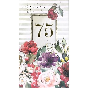 "75 år", blomster og gullfoliert, dobbelt kort