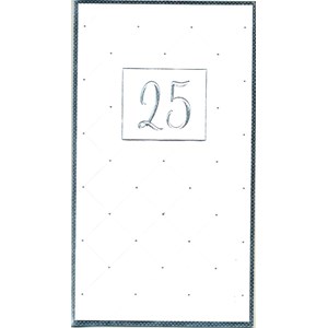 "25 år" hvitt kort m/sølvkant, dobbelt kort