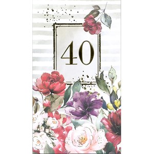 "40 år", blomster og gullfoliert, dobbelt kort