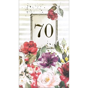 "70 år", blomster og gullfoliert, dobbelt kort