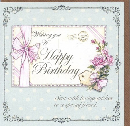 "Wishing You A Happy Birthday - Pink Bow and Bouquet
