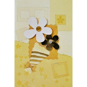 Lilje-kort, 3D, gult kort m/blomster