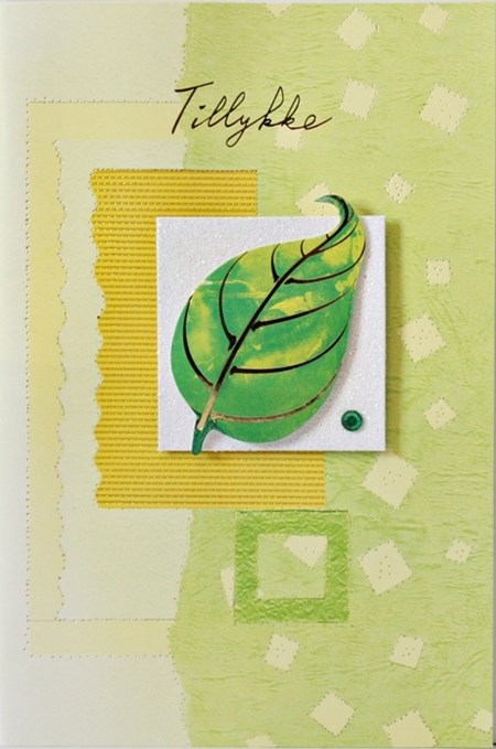 Lilje-kort, 3D, "Til lykke", grønt kort m/lø