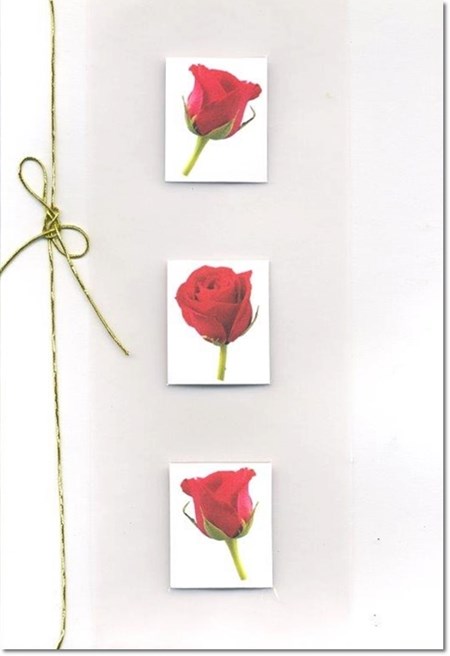 Lilje-kort, 3D, hvitt kort m/3 røde roser