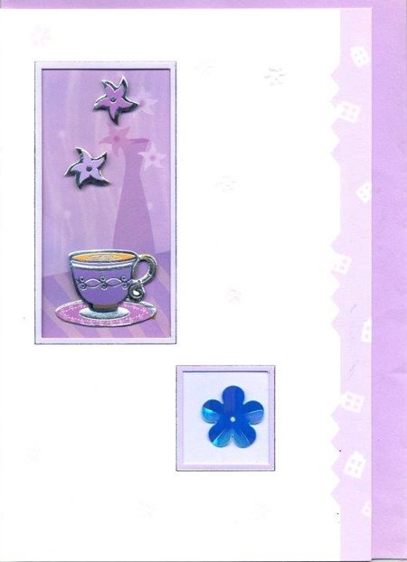 Lilje-kort, 3D, lilla kort m/tekopp