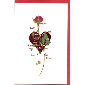 Real Flowers, "Love with Red Heart", Handmade Card