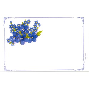 Visittkort, små, Blå blomster i ramme, pk.a 8 stk.