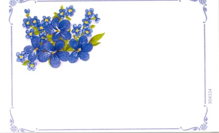 Visittkort, små, Blå blomster i ramme, pk.a 8 stk.