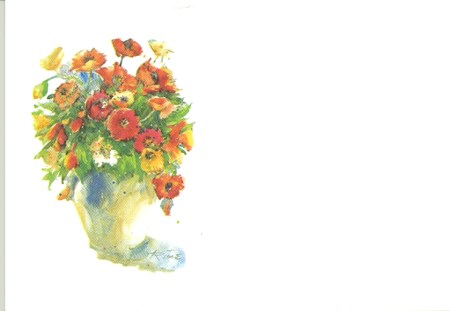 Visittkort, små, Røde blomster i vase, pk.a 8 stk.
