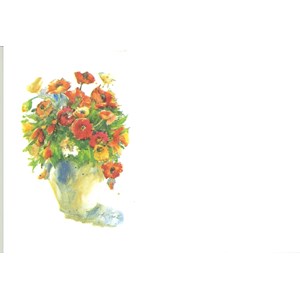 Visittkort, små, Røde blomster i vase, pk.a 8 stk.
