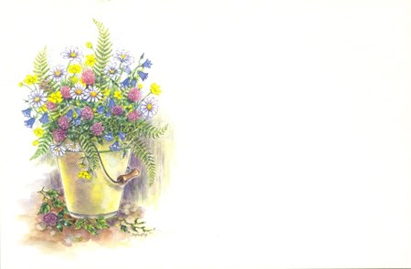 Visittkort, små, Markblomster i spann, pk.a 8 stk.