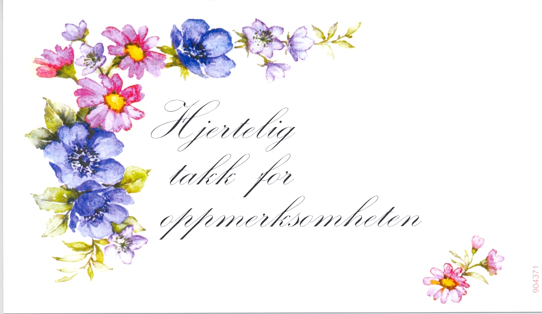 Visittkort, Hjertelig takk for oppmerksomheten, pk. a 8 stk