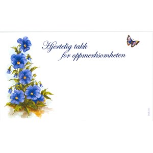 Visittkort, Hjertelig takk for oppmerksomheten, pk. a 8 stk.