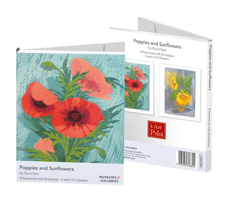"Gyula Sajo - Poppies and Sunflowers" Rektangulære Notecards