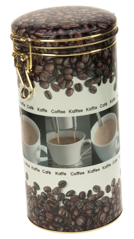 "Coffeetime" Rund kilo metallboks m/klipslokk
