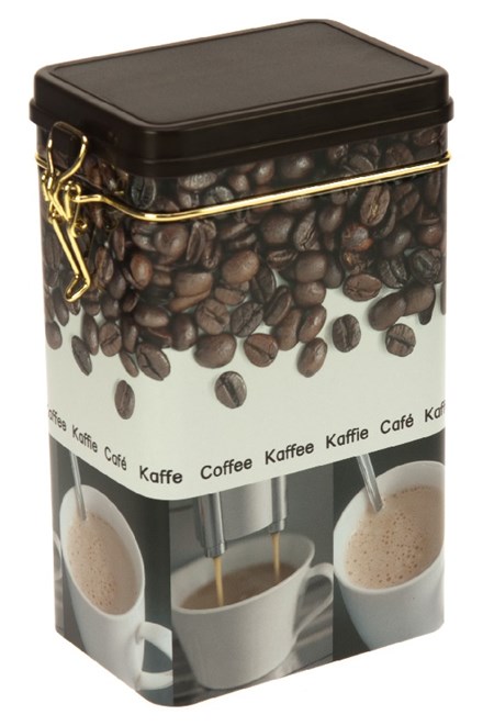 "Coffeetime" Rektangulær metallboks m/klipslokk
