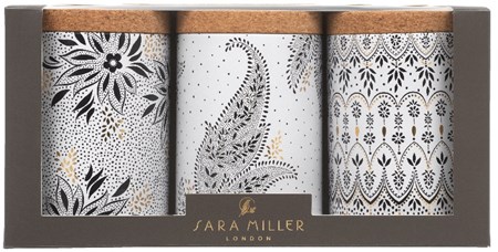 "Sara Miller - Artisanne Noir" 3 Caddies with Cork Lids