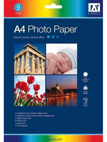 Fotopapir, A4 Gloss, 200 gram, 9 ark