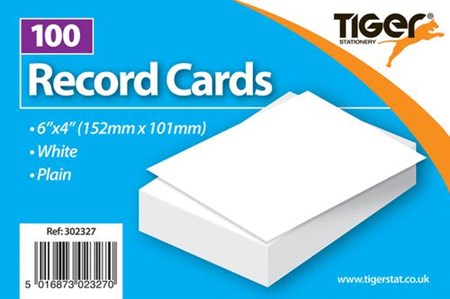 Kartotek-kort, ulinjert, hvite (100 stk), 152 x 101 mm