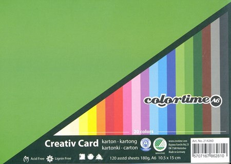 Creativ kartong A6, assorterte farger, 120 ark, 180 gram
