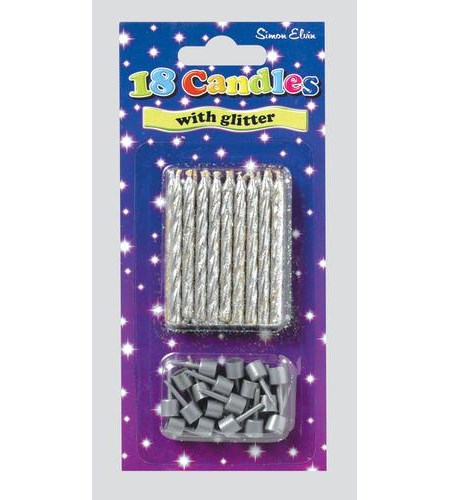 "18 Candles with Glitter, Silver"