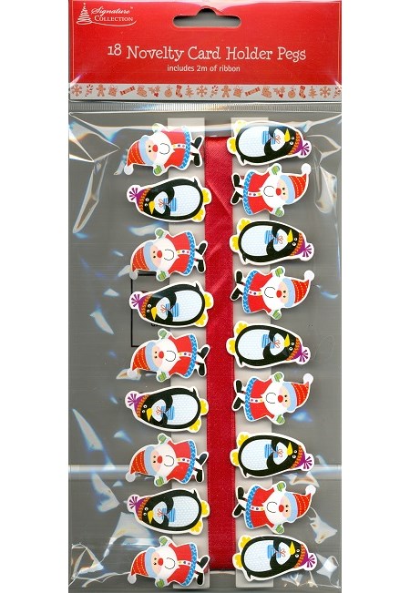 "Santa/Penguin, 18 Novelty Card Holder Pegs"