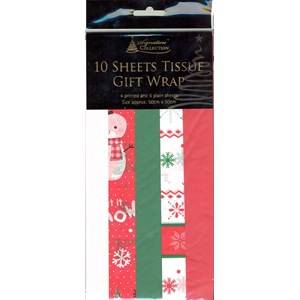 "10 Sheets Tissue Gift Wrap", 4 printed & 6
