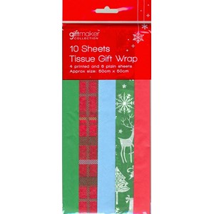 "10 Sheets Tissue Gift Wrap", 4 printed & 6