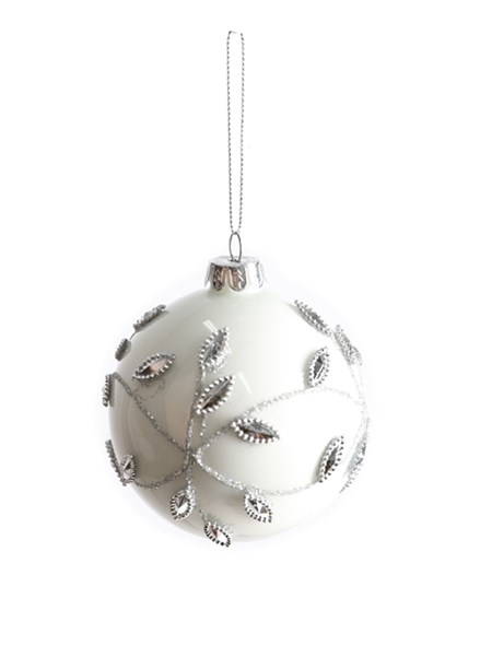 Julekule "White/Silver Leaf Glass Bauble", 8 cm