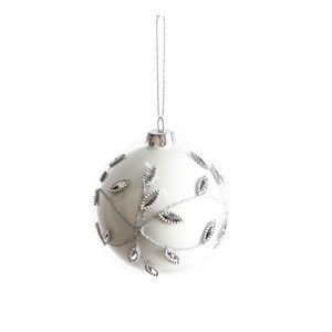 Julekule "White/Silver Leaf Glass Bauble", 8 cm