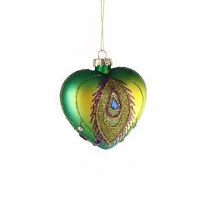 Julekule "Peacock Jewel Glass Heart", 8,8 cm