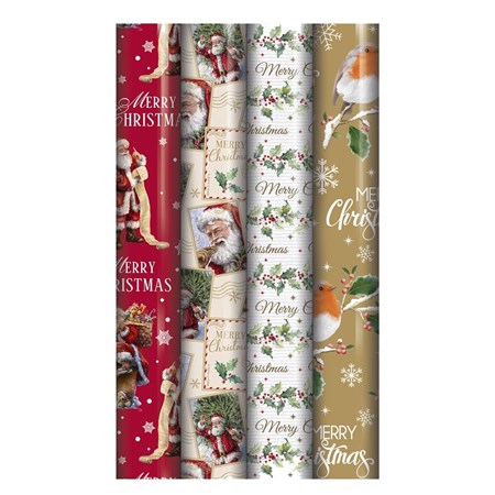 Julepapir "Traditional" 7 meter x 70 cm, 4 assortert (36)