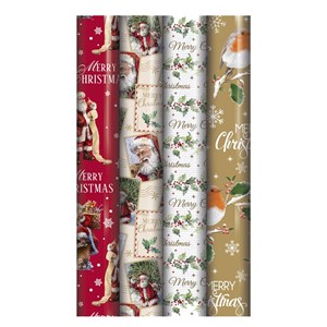 Julepapir "Traditional" 7 meter x 70 cm, 4 assortert (36)