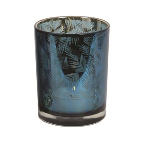 "Metallic Leaf Blue" Te-lys holder 12,5 cm