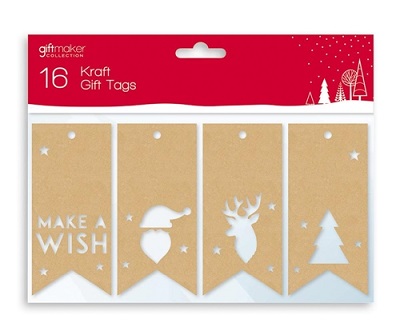 "Kraft Die Cut" 16 Gift Tags