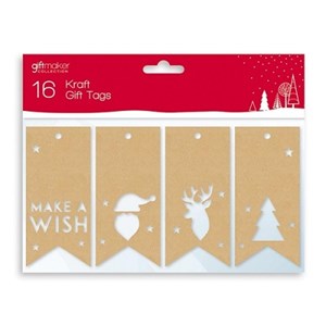 "Kraft Die Cut" 16 Gift Tags