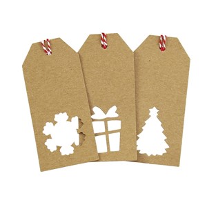 Pakkelapp "Kraft Die Cut" 12 stk, 3 assorterte