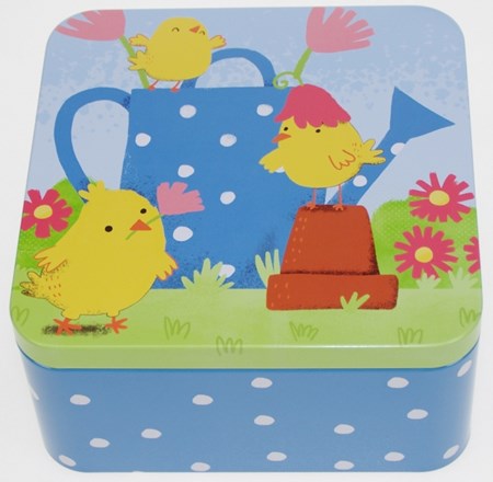 "Spring Chicks" Kvadratisk metallboks