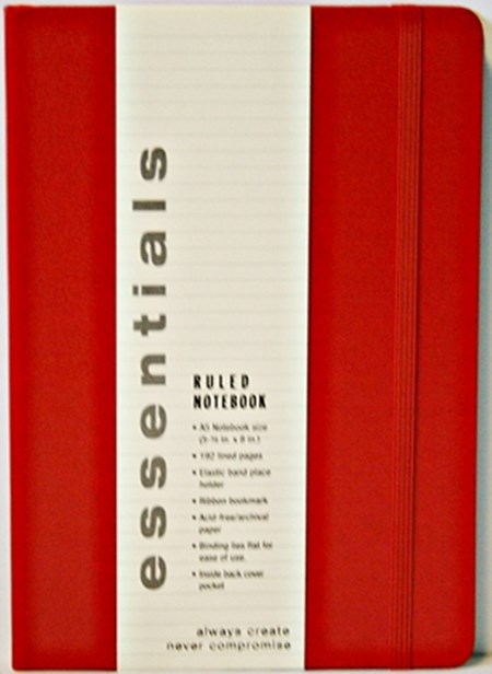 "Essentials" Large Red Ruled Notebook (A5)