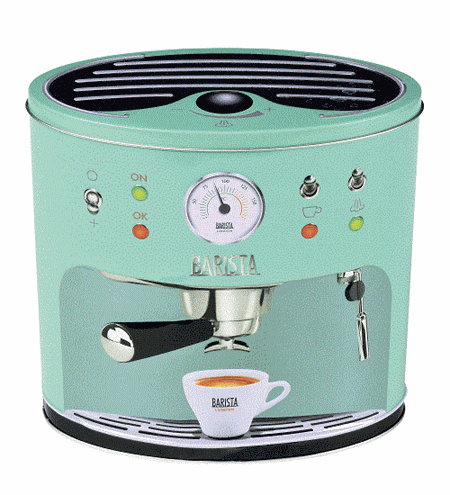 "Coffee Machine Green" oval metall-boks