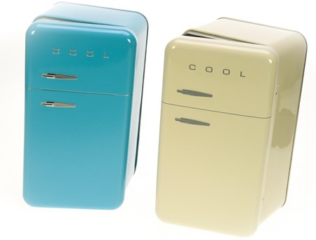 "Retro kjøleskap" 2 assortert (blå og beige) metall-eske