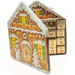 Adventskalender "Pepperkakehus" med spilledåse