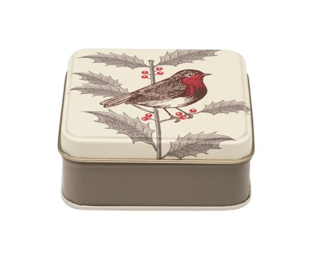 "Holly/Robin"  Small Square Tin