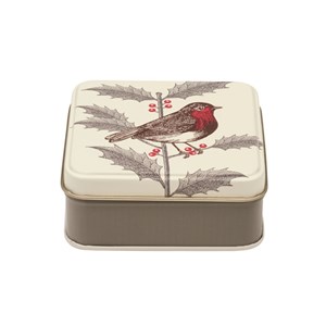 "Holly/Robin"  Small Square Tin